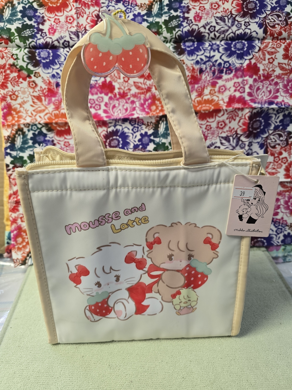 Miniso x Mikko Illustrations Collab Lunch Bag Mousse & Latte Strawberry Keychain